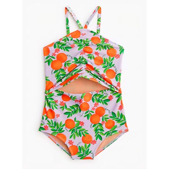 NWT J.Crew Crewcuts Girls Size 12 Orange Print Swimsuit UPF 50+ Vintage Lilac - Picture 1 of 7
